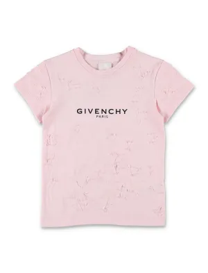 Givenchy Kids Distressed Logo Printed Crewneck T-Shirt