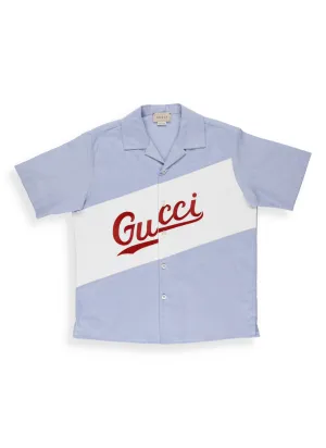 Gucci Kids Logo Script Oxford Short Sleeve Shirt