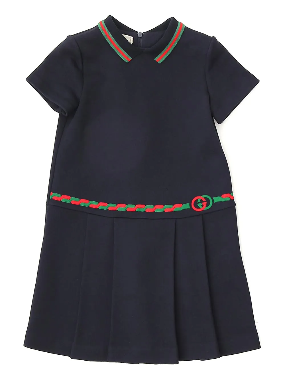 Gucci Kids Web Stripe Embroidered Pleated Dress