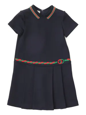 Gucci Kids Web Stripe Embroidered Pleated Dress