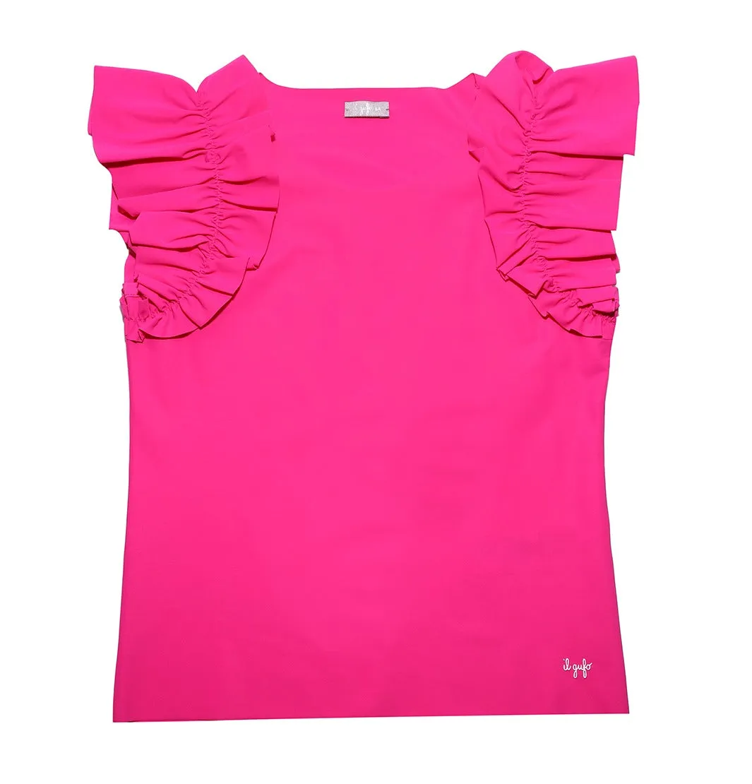 Il Gufo Ruffled Short Sleeved Crewneck Top
