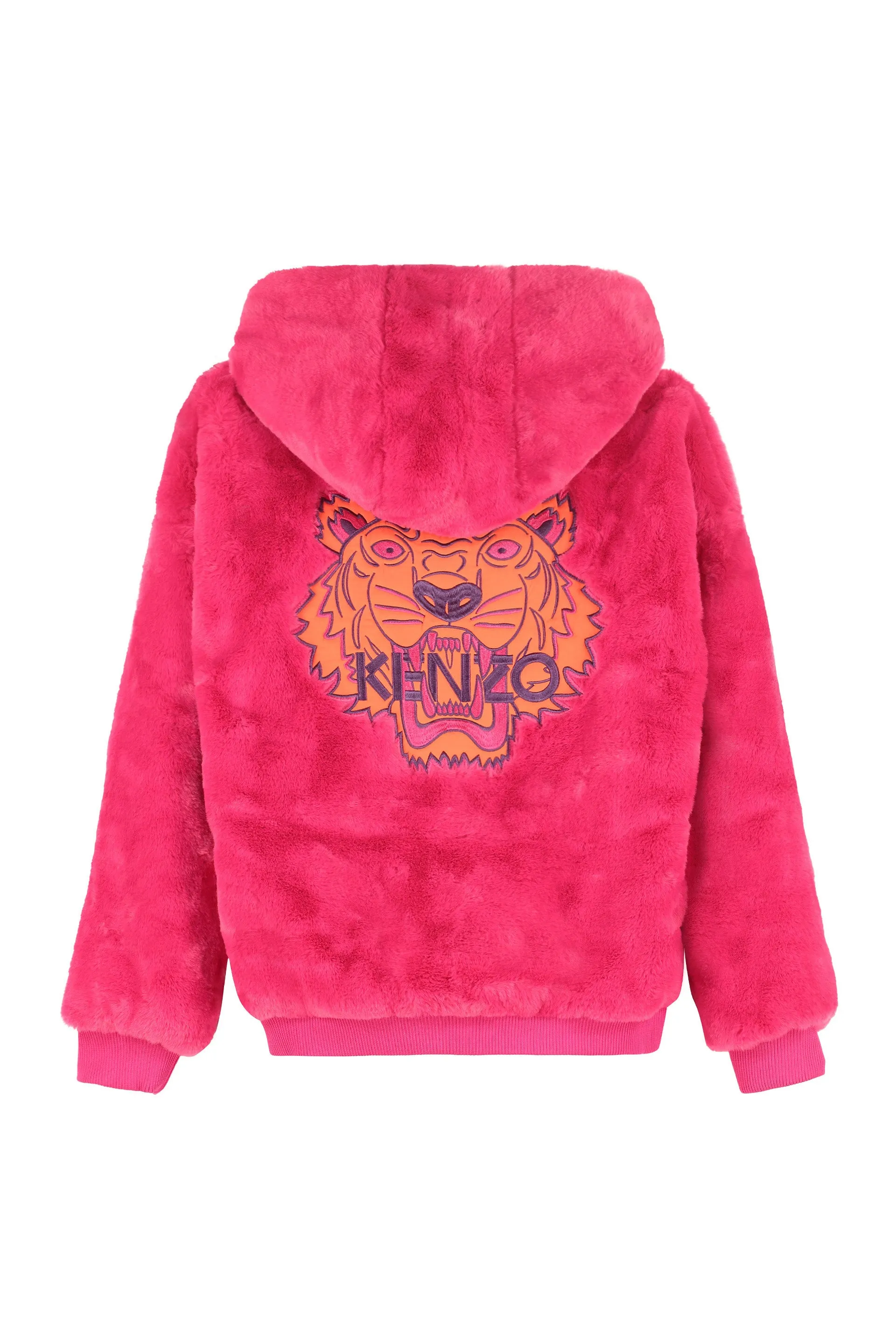 Kenzo Kids Tiger Embroidered Faux Fur Hooded Jacket