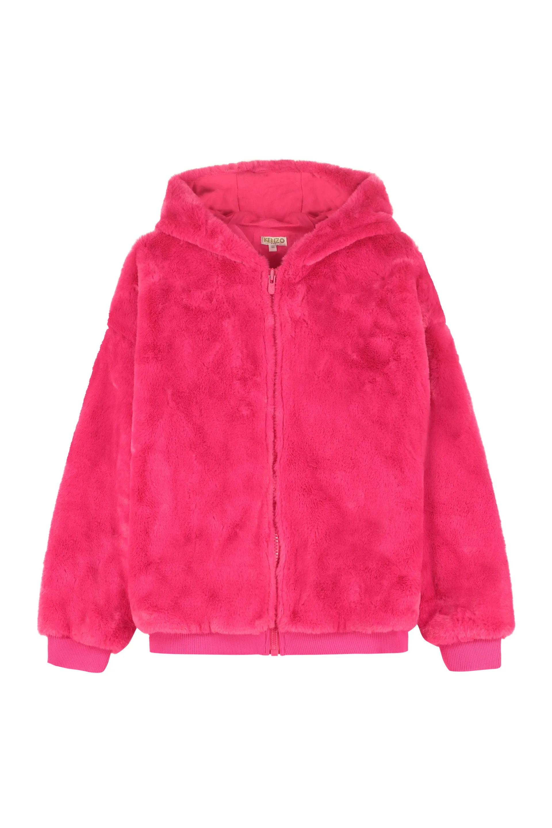 Kenzo Kids Tiger Embroidered Faux Fur Hooded Jacket