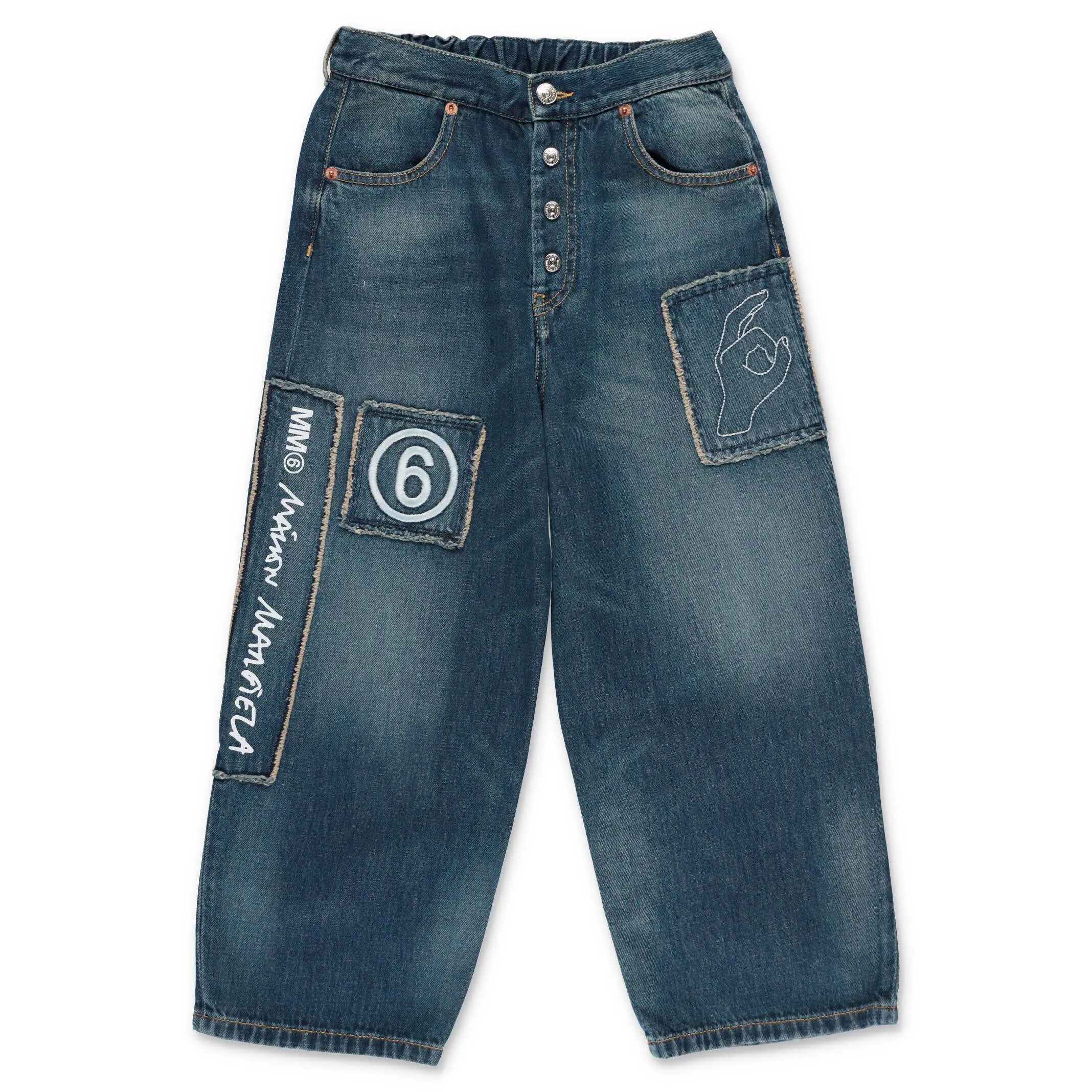 MM6 Maison Margiela Kids Logo Embroidered Wide Leg Jeans