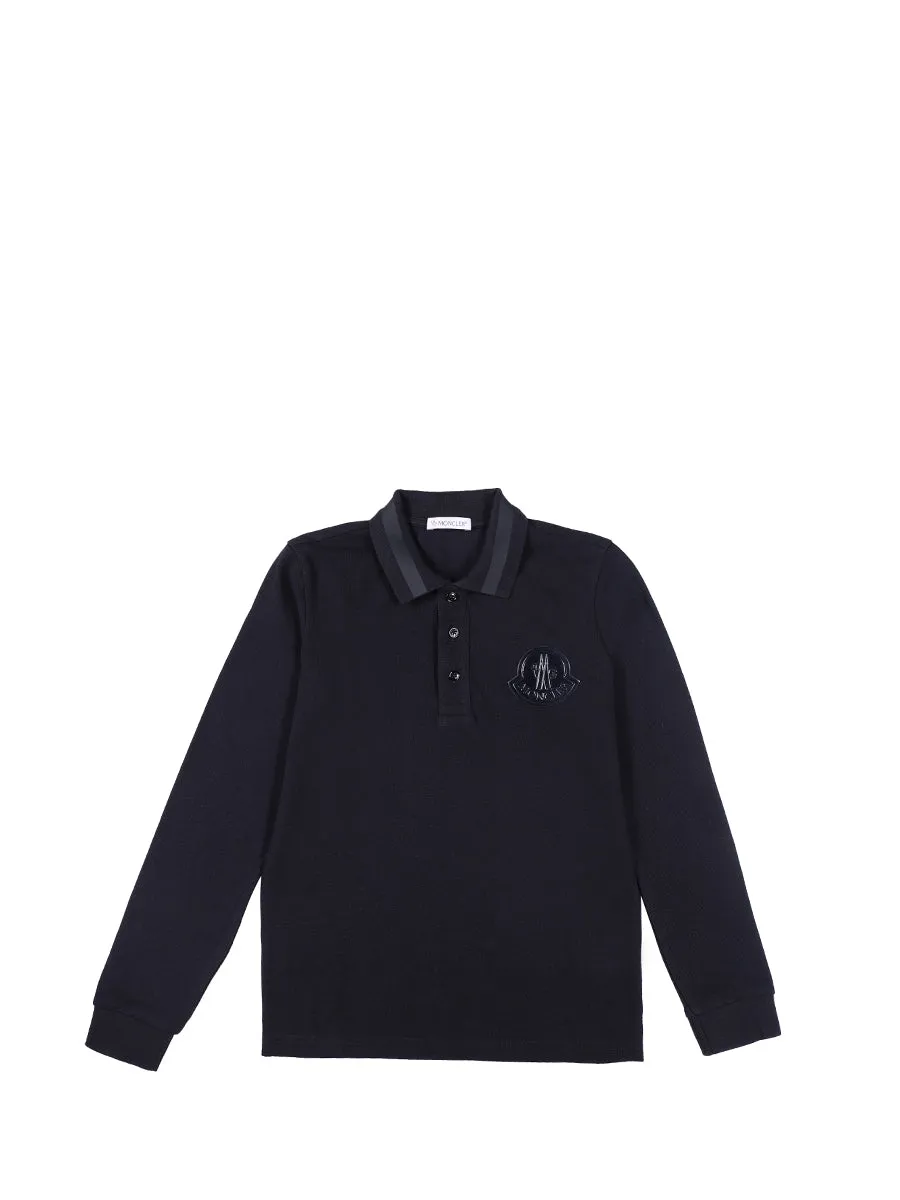 Moncler Enfant Logo Patch Long-Sleeve Polo Shirt
