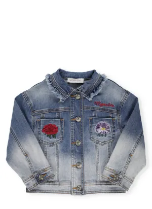 Monnalisa Floral Embroidered Denim Jacket