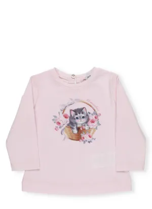 Monnalisa Kitten Printed Long Sleeve T-Shirt