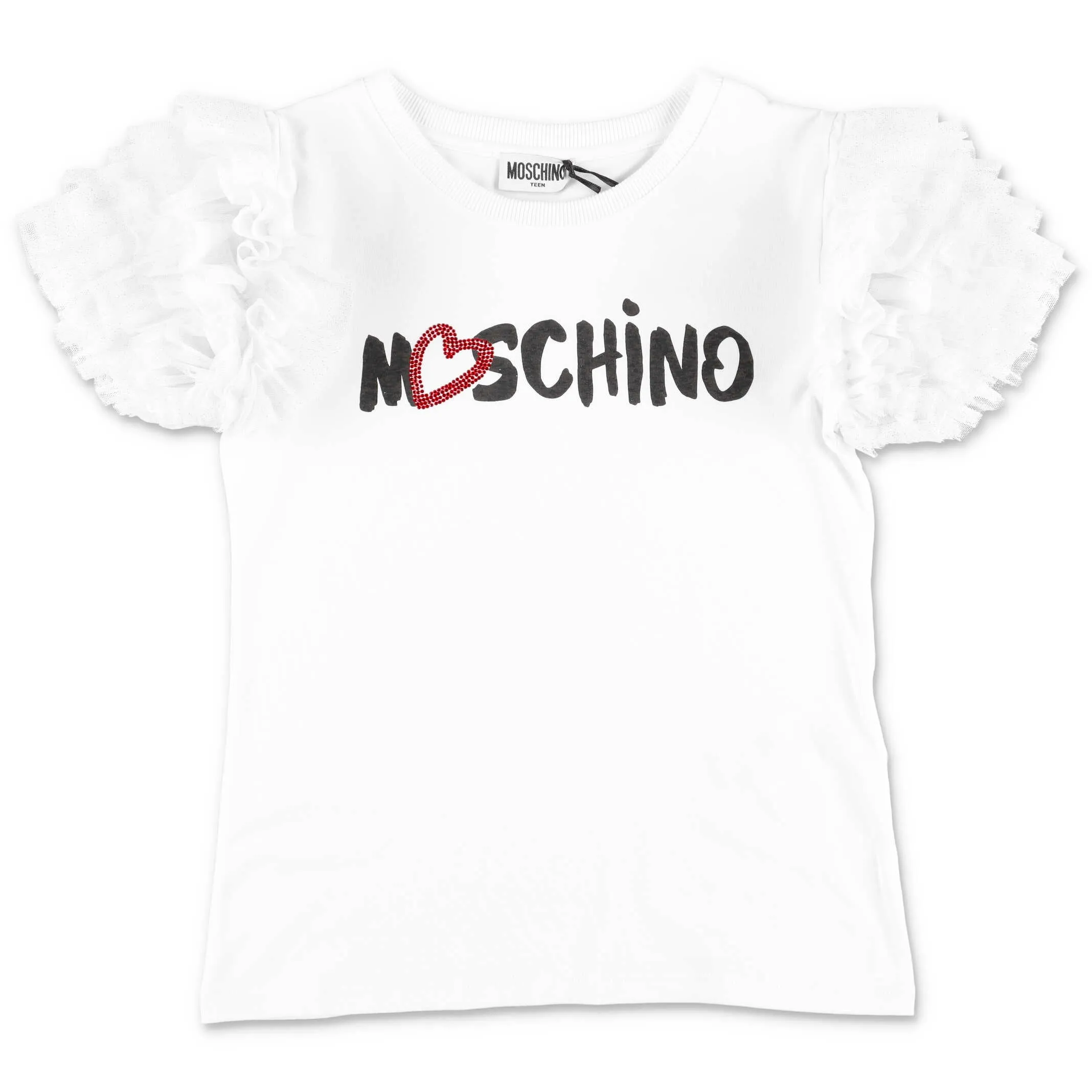 Moschino Kids Logo Printed Ruffled Sleeve T-Shirt