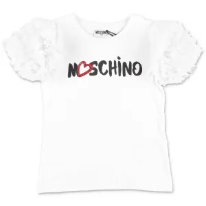 Moschino Kids Logo Printed Ruffled Sleeve T-Shirt