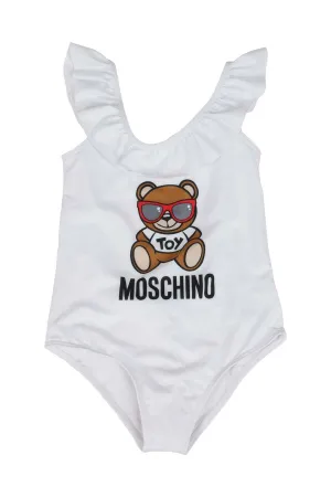 Moschino Kids Teddy Bear Logo Printed Ruffled Swimsuit