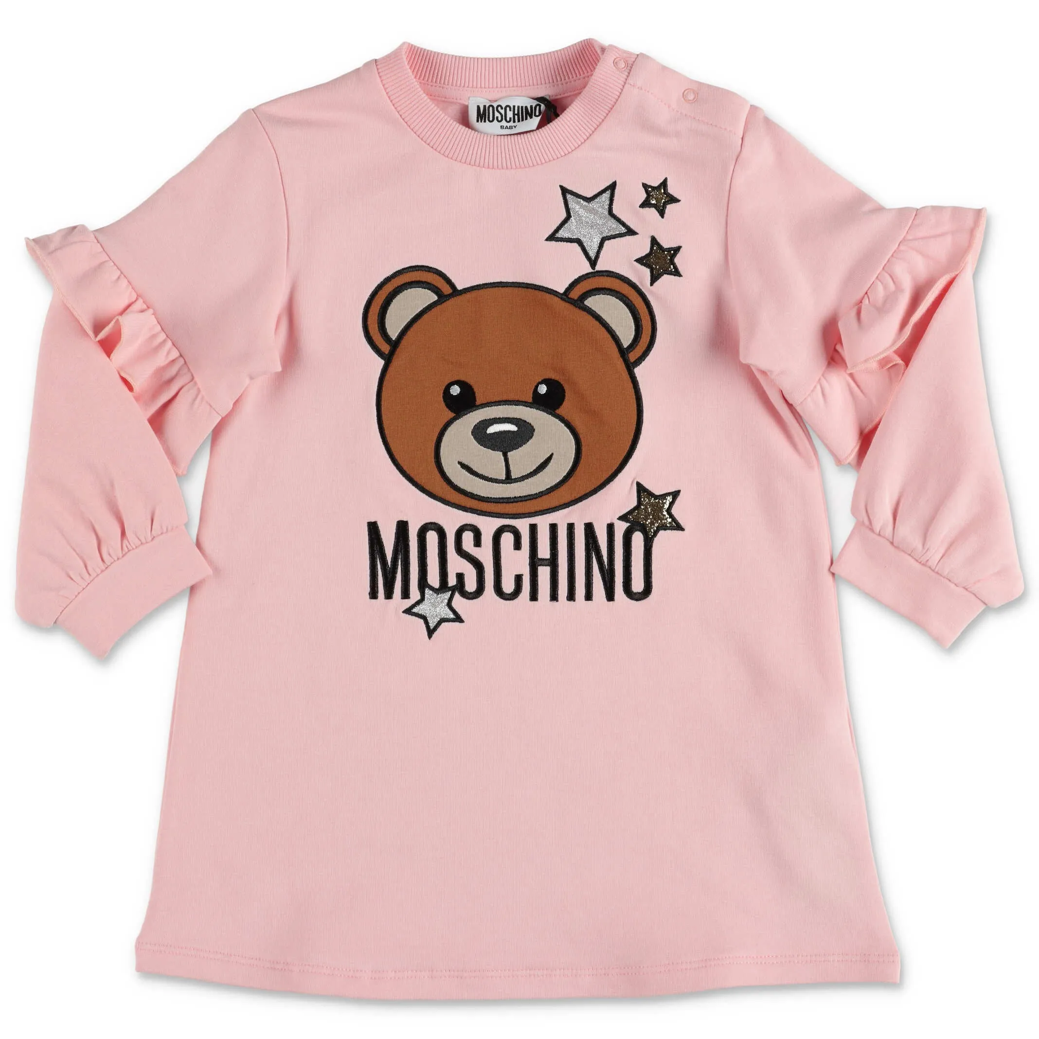 Moschino Kids Teddy Embroidered Ruffle Detail Sweatshirt Dress
