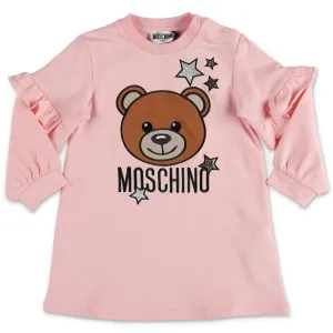 Moschino Kids Teddy Embroidered Ruffle Detail Sweatshirt Dress