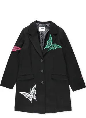 MSGM Kids Butterfly Detailed Single Breasted Coat