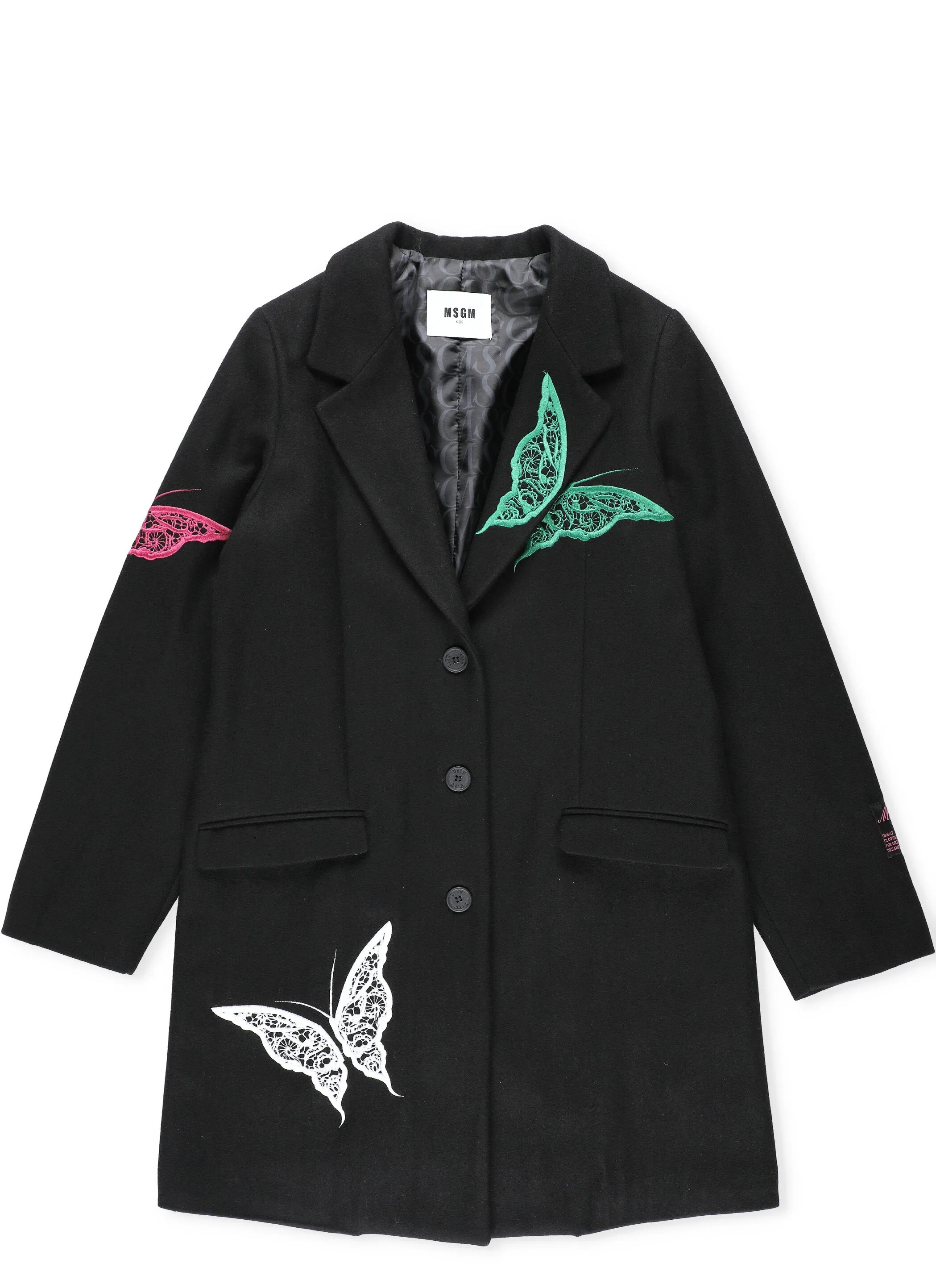 MSGM Kids Butterfly Detailed Single Breasted Coat