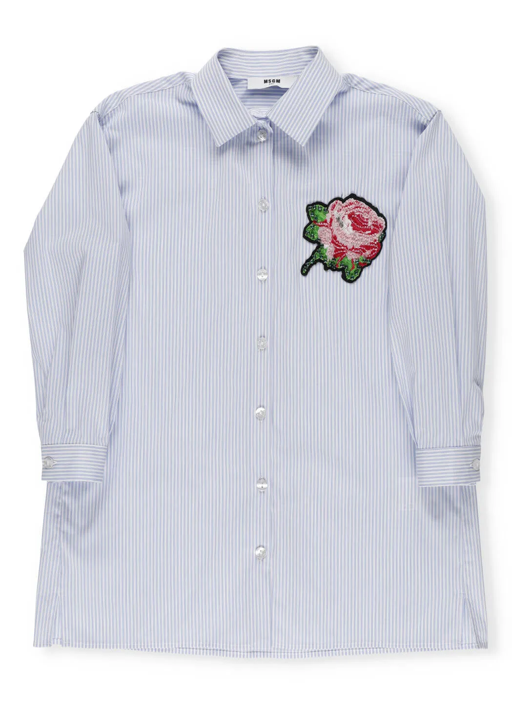 MSGM Kids Flower Patch Striped Shirt Dress
