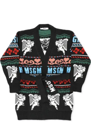 MSGM Kids Graphic Intarsia Cardigan