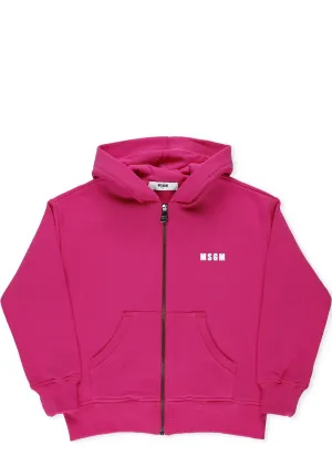MSGM Kids Logo Print Zipped Hoodie