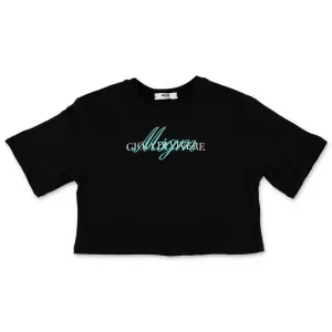MSGM Kids Logo Printed Cropped T-Shirt