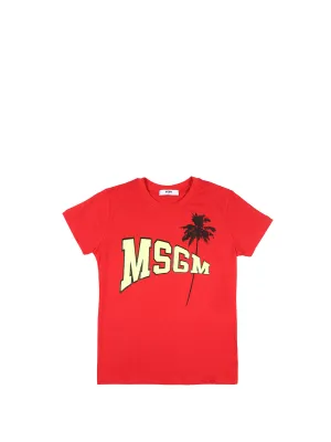 MSGM Kids Palm Tree Logo Print T-Shirt