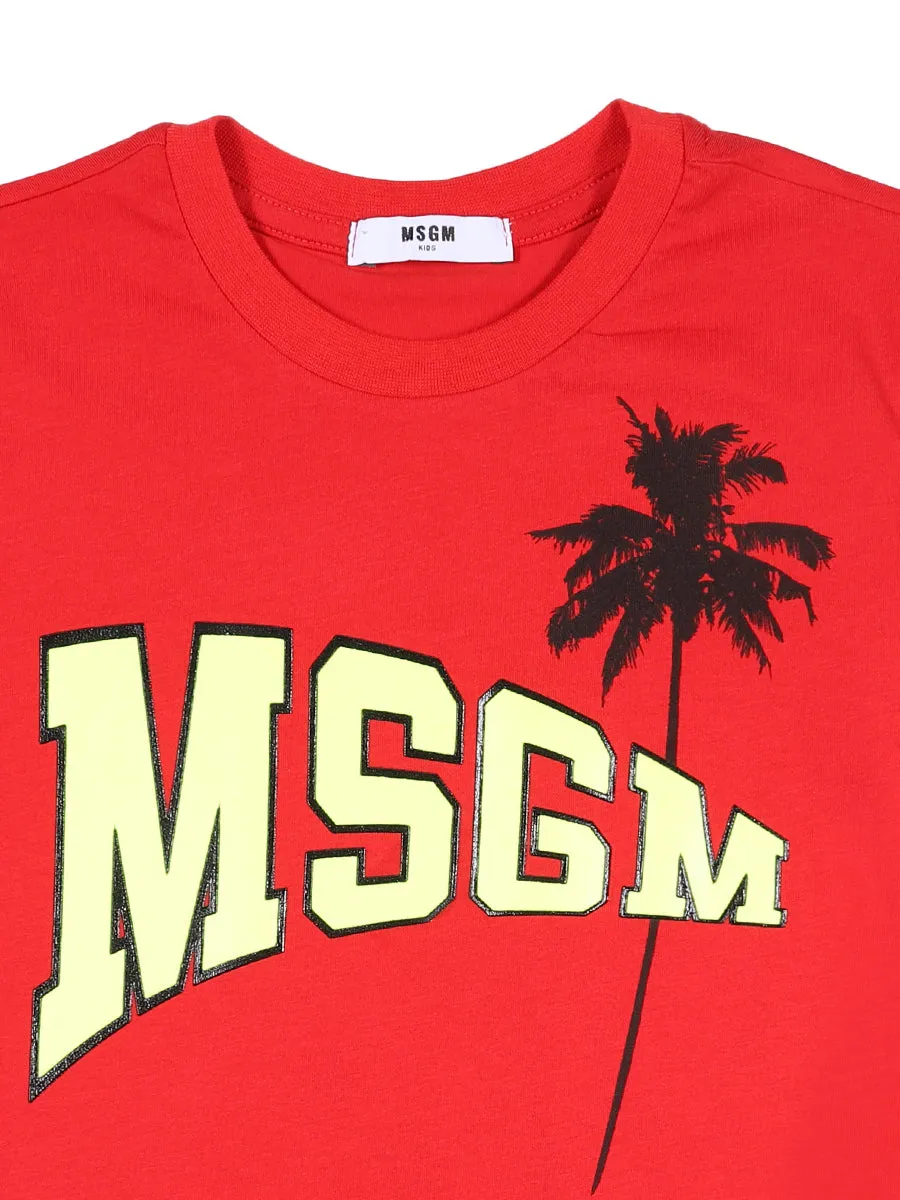 MSGM Kids Palm Tree Logo Print T-Shirt