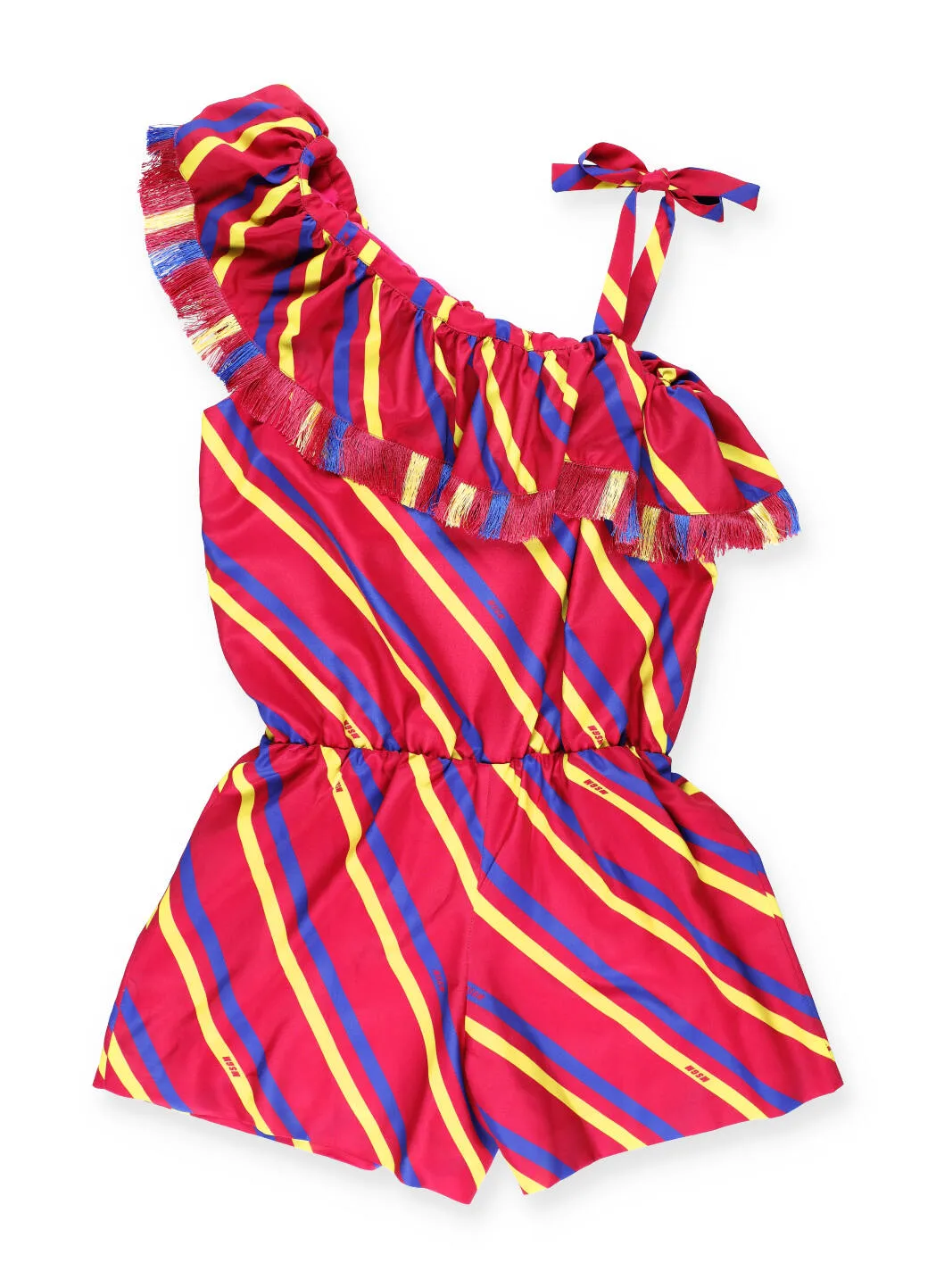 MSGM Kids Ruffled Striped Playsuit