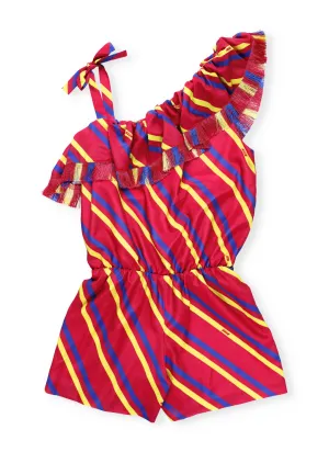 MSGM Kids Ruffled Striped Playsuit