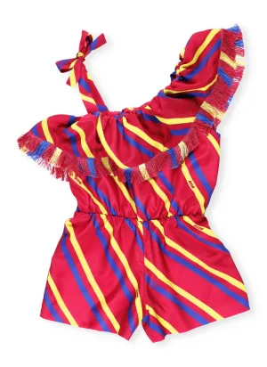 MSGM Kids Ruffled Striped Playsuit