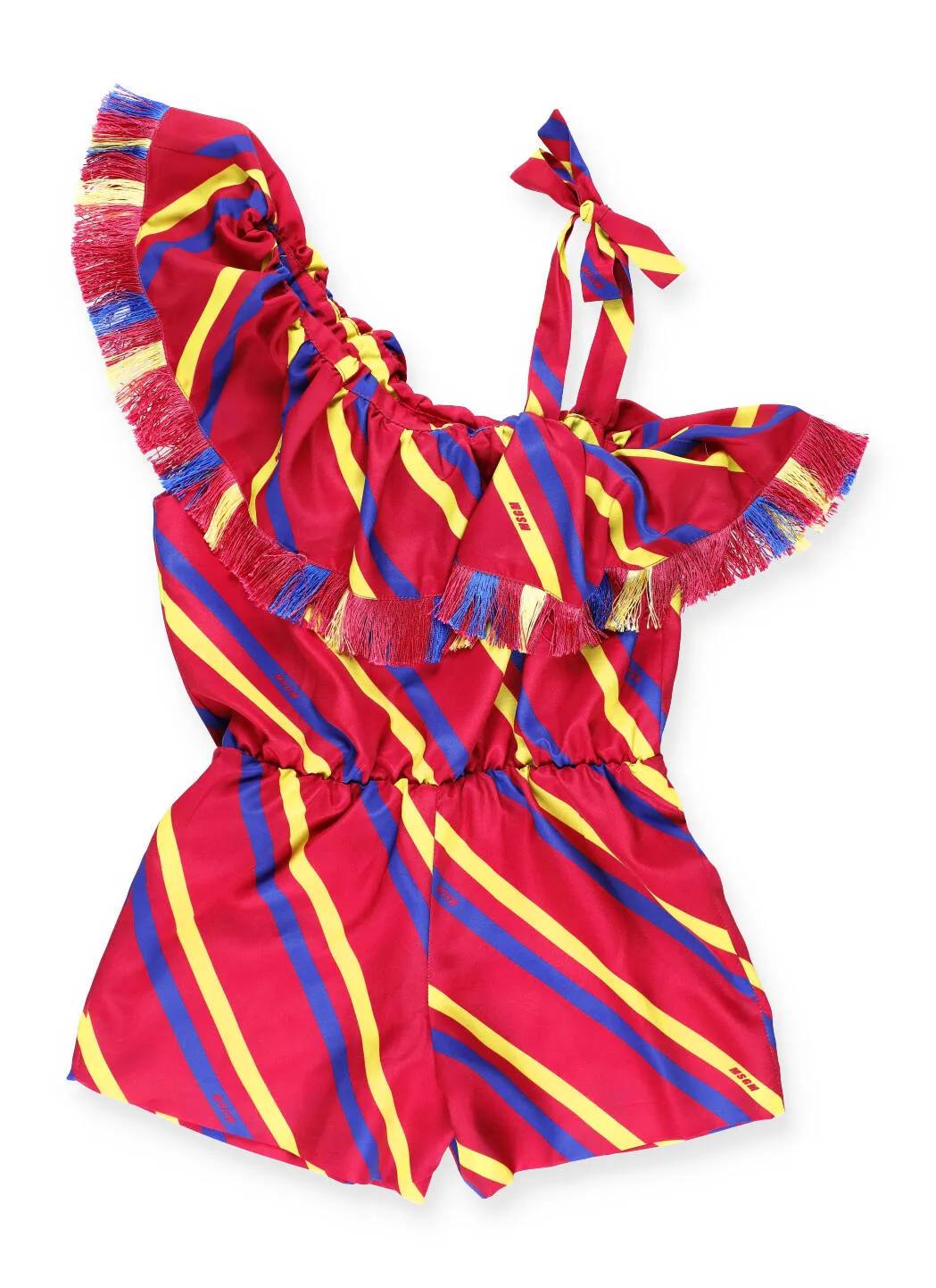 MSGM Kids Ruffled Striped Playsuit