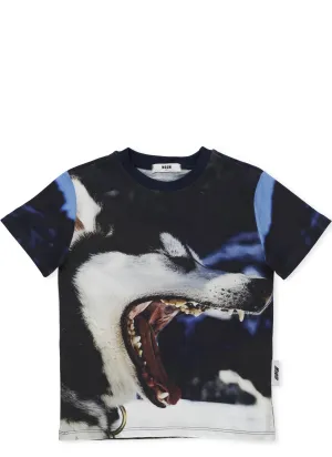 MSGM Kids Wolf Printed Crewneck T-Shirt