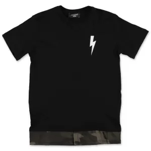 Neil Barrett Kids Thunderbolt Printed Camouflage Trim T-Shirt