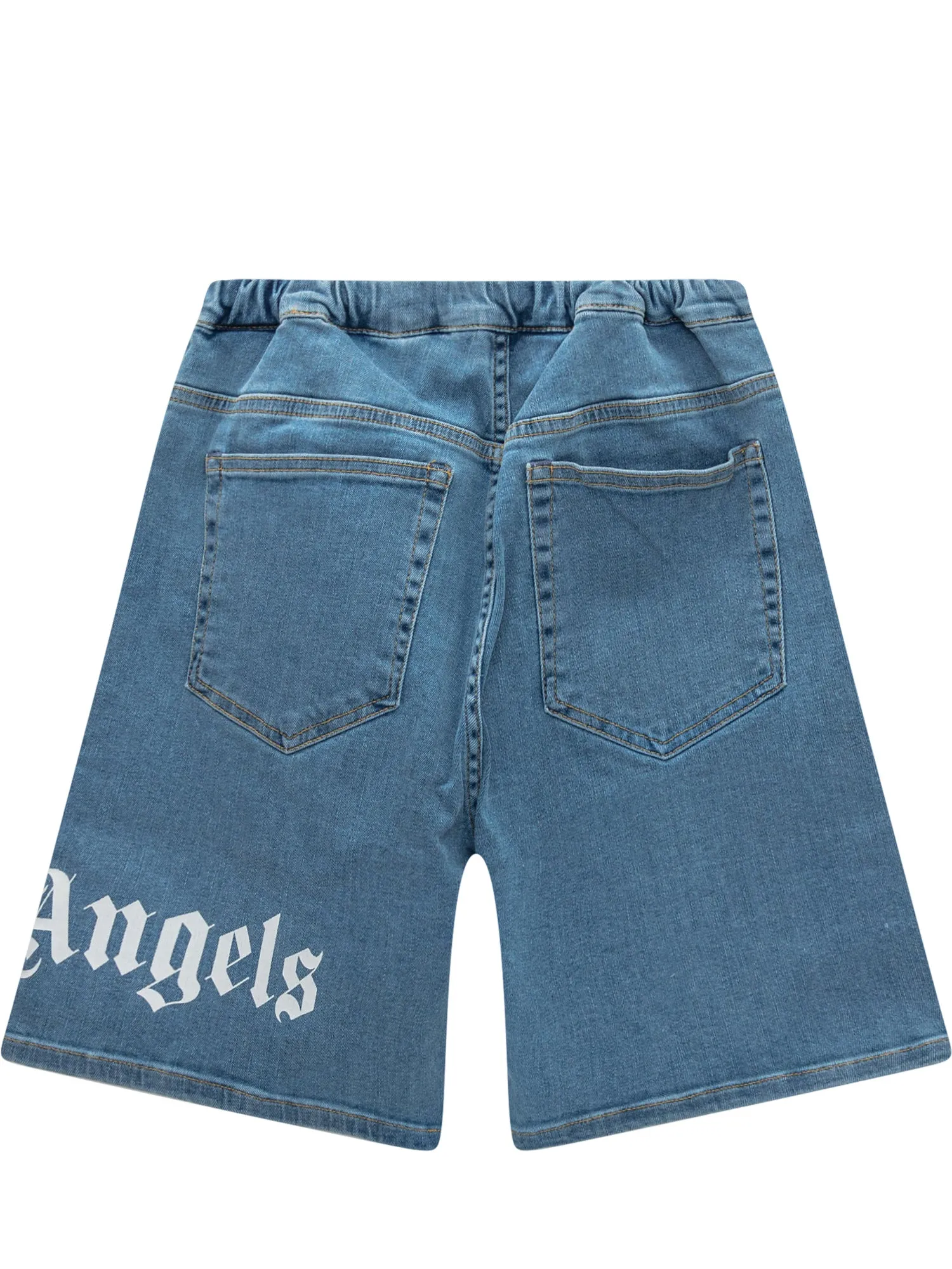 Palm Angels Kids Logo Print Distressed Denim Shorts