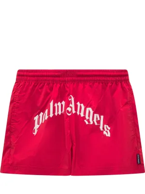Palm Angels Kids Logo Print Elastic Waist Swim Shorts