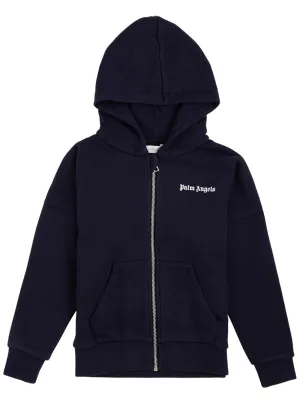 Palm Angels Kids Logo Print Zipped Hoodie