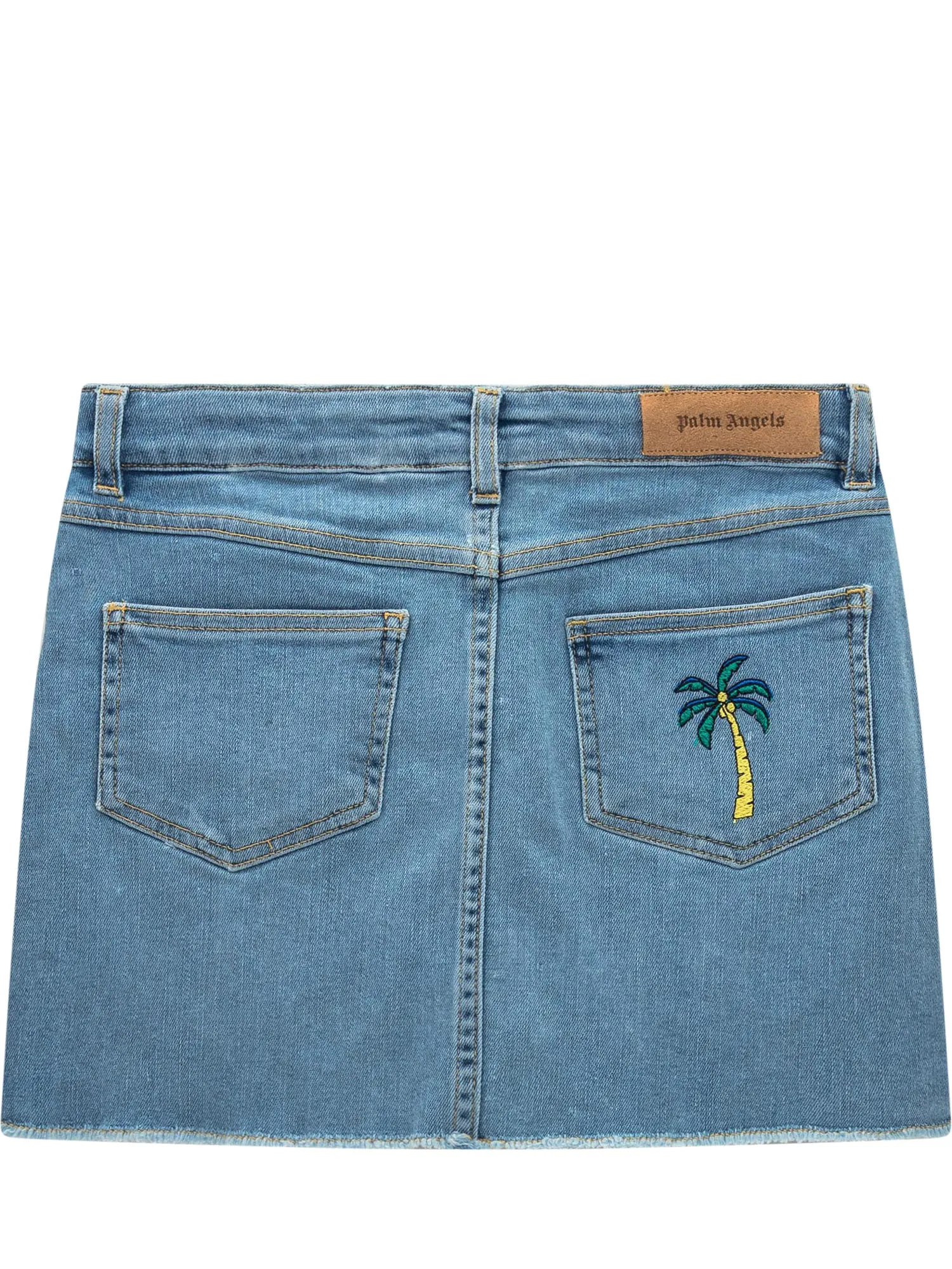 Palm Angels Kids Palm Tree Embroidered Denim Skirt