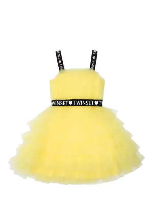 TWINSET Kids Logo Tape Ruffled Tulle Dress