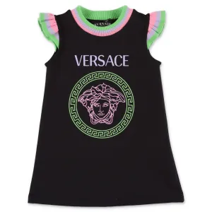 Versace Kids Logo Printed Ruffle Detail Dress
