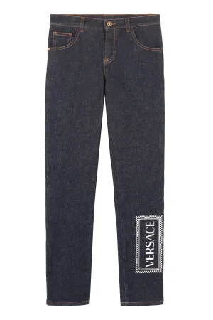 Versace Kids Logo Printed Straight Leg Jeans