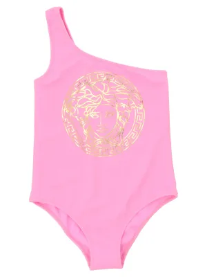 Versace Kids Medusa Printed One Shoulder Swimsuit